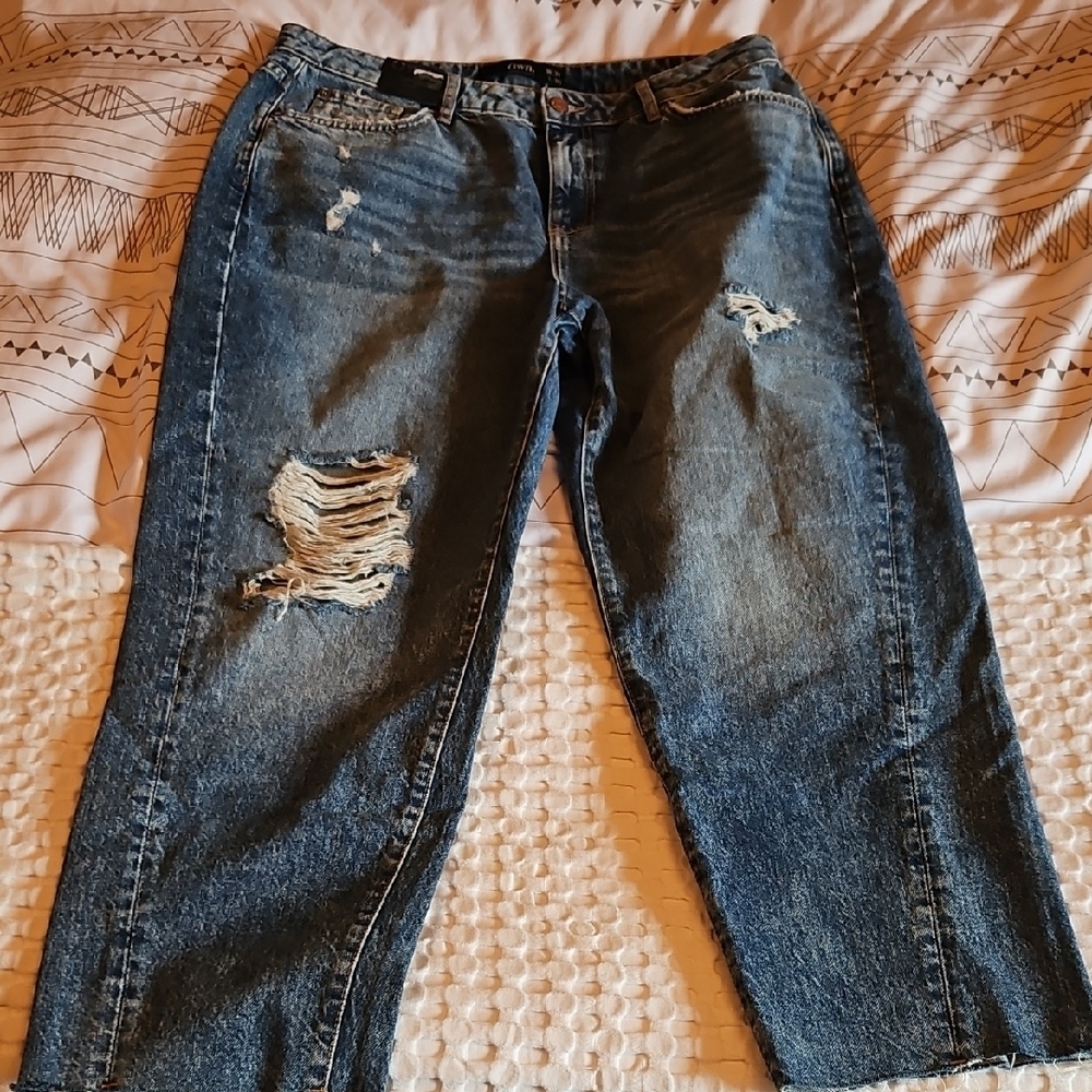 Own Ripped Dark Blue  Twisted Leg Mom Jeans